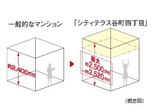 最大約2,500mm～約2,520mmの天井高（リビング・ダイニング、洋室）