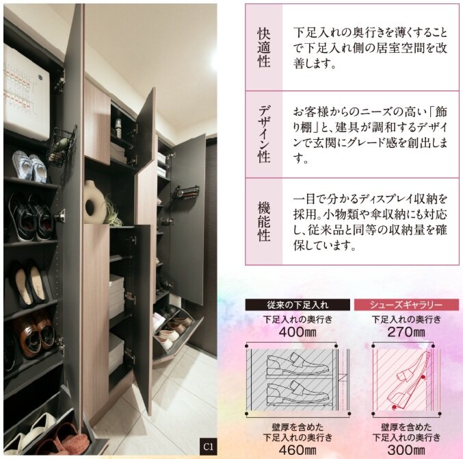 下足入れの奥行きが薄くなる