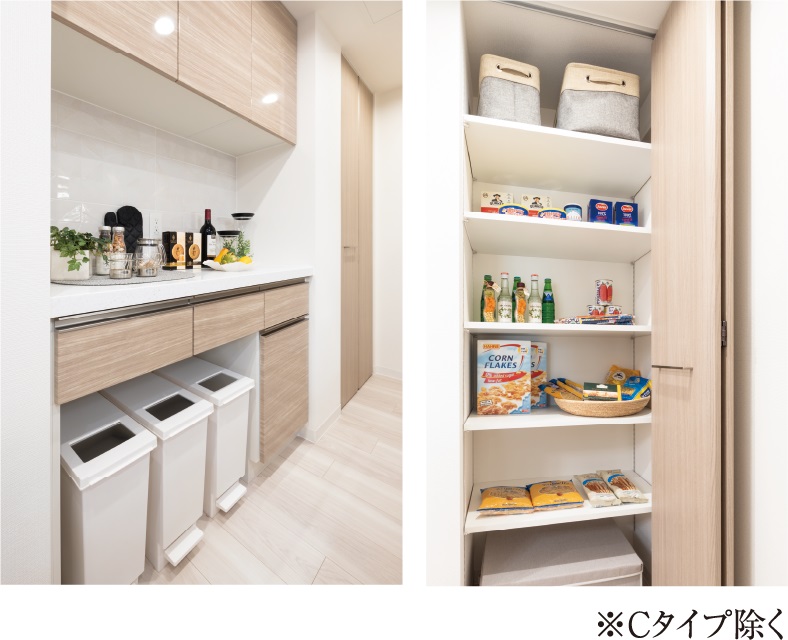 食器棚と食品庫を標準装備