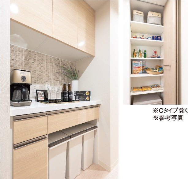 食器棚と食品庫を標準装備