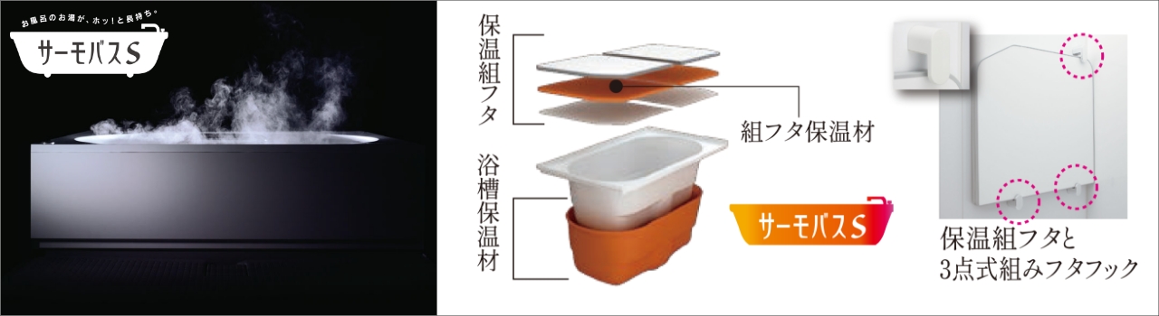 浴槽保温材と保温組フタのダブル保温構造でお湯が冷めにくい※サーモバスS