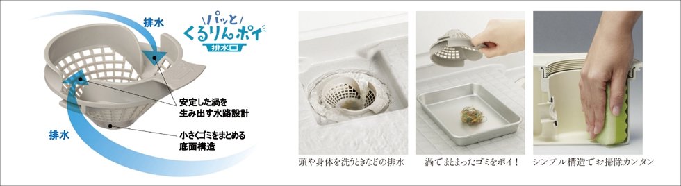 パッとゴミがまとまって、カンタンにポイ パッとくるりんポイ排水口