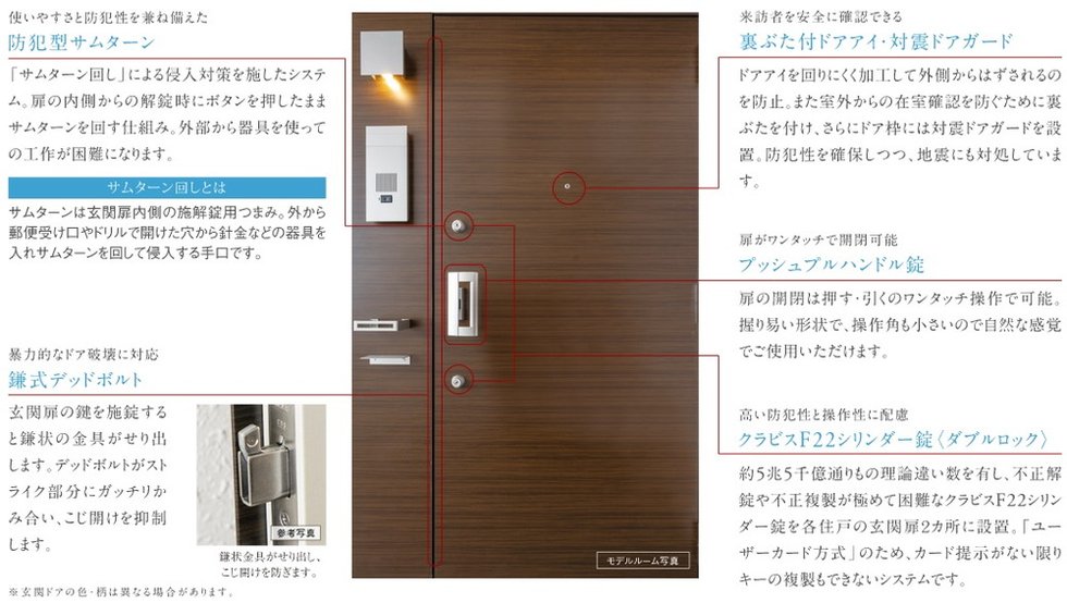 住まいの玄関ドアもキメ細やかな配慮でしっかりガードしています。