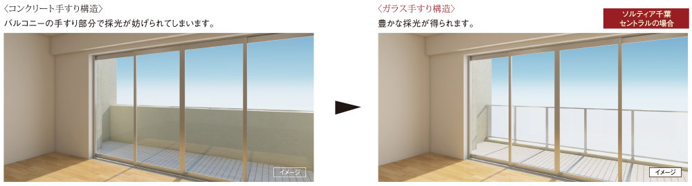 室内の広がりと明るさを演出するバルコニー