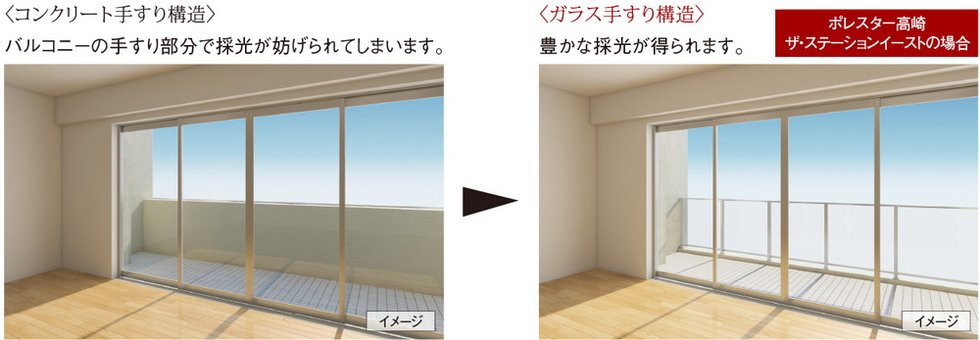 室内の広がりと明るさを演出するバルコニー