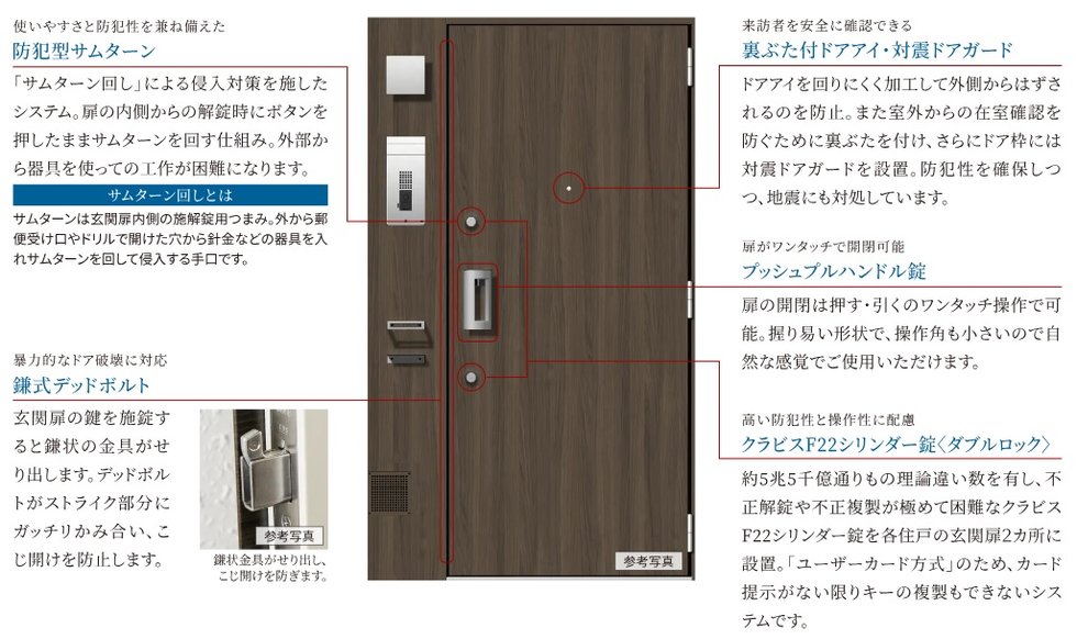 住まいの玄関扉もキメ細やかな配慮でしっかりガードしています。