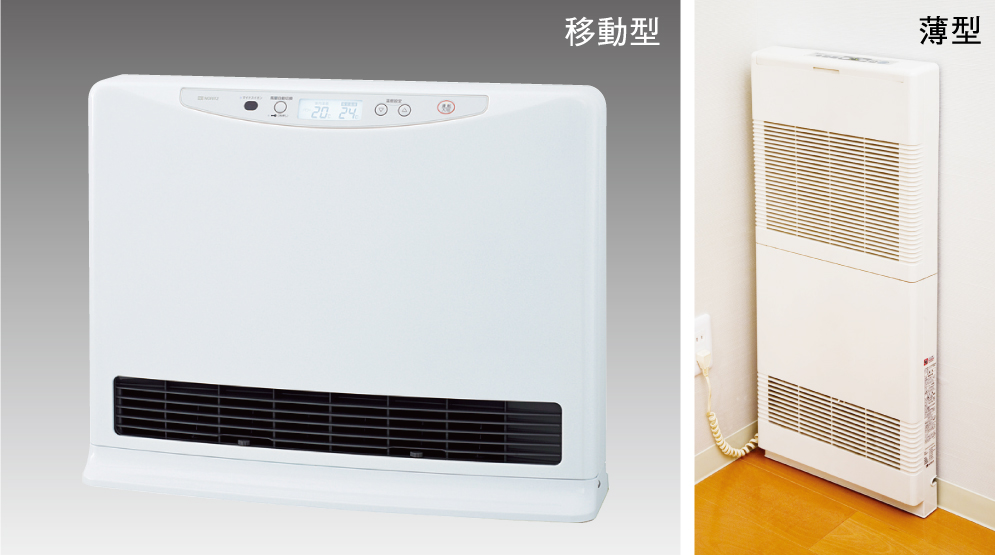 室内の空気を汚さないファンコンベクター(移動型、薄型)