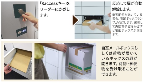 非接触電気錠を採用しているから、メールボックス・IC宅配ボックスも鍵をかざすだけの簡単解錠。