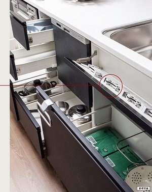 引き出し式のキッチンキャビネット