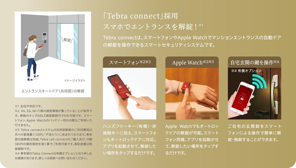 「Tebra connect」採用 スマホでエントランスを解錠※1