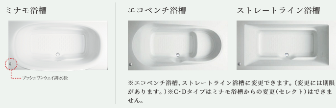 ミナモ浴槽&プッシュワンウェイ排水栓