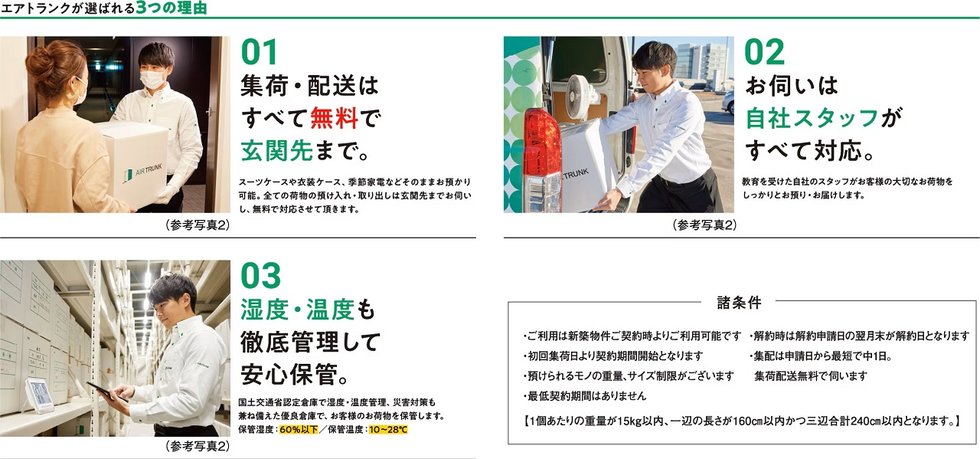 スマホでカンタン「預け入れ」「取り出し」指示ができる
宅配型 外部収納サービス エアトランク