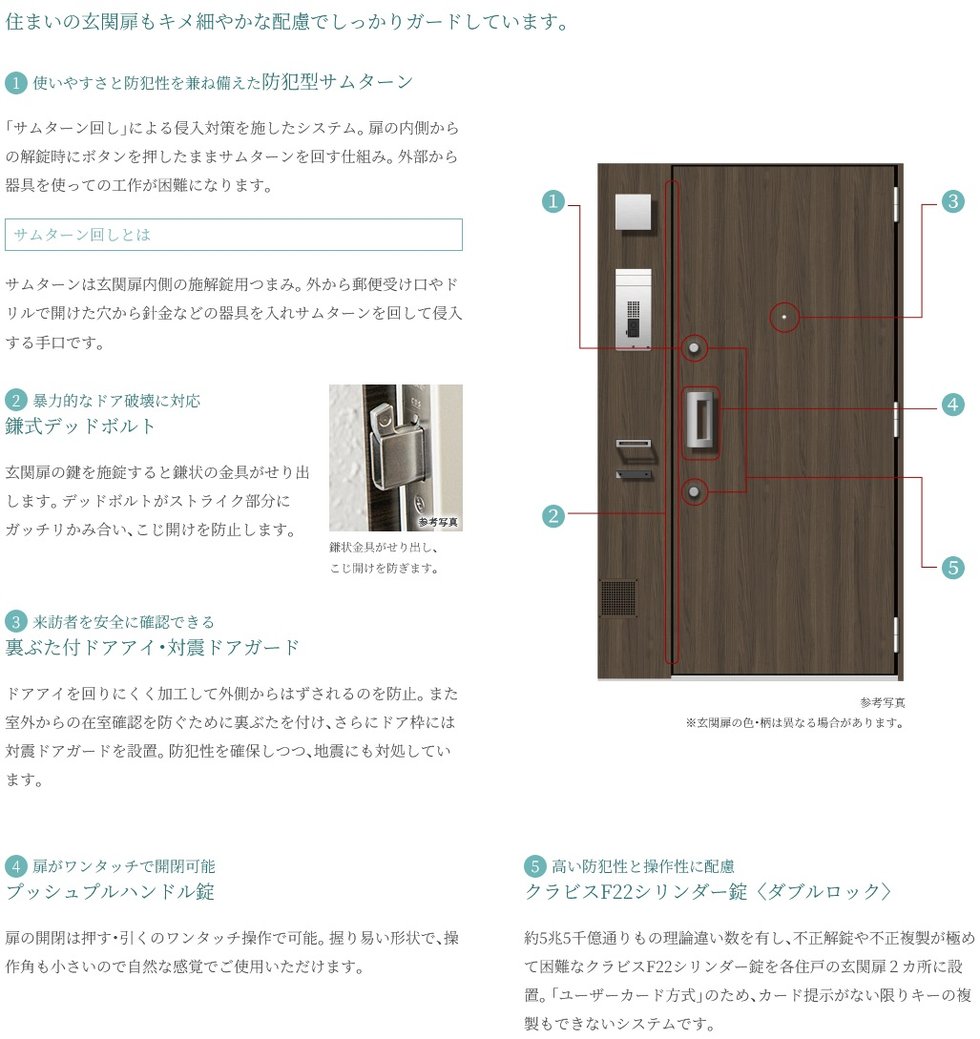 住まいの玄関扉もキメ細やかな配慮でしっかりガードしています。