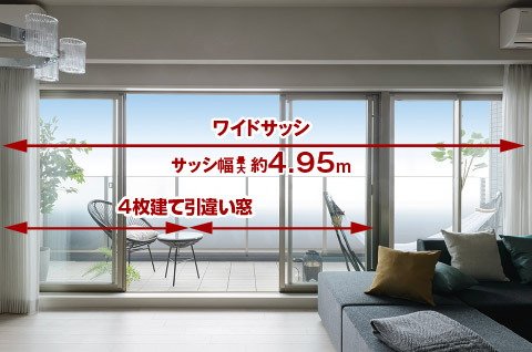 幅最大約4.95mのワイドサッシ