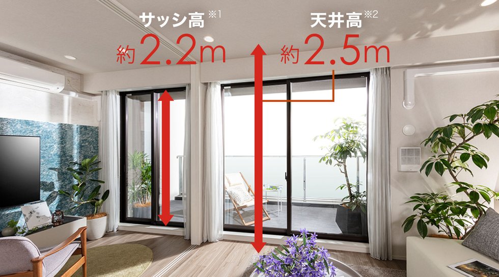 開放感溢れるハイサッシ※1採用。採光性に優れたのびのびリビング