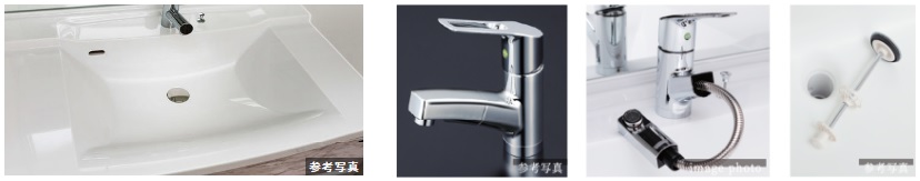 人造大理石天板・スクエアボウル一体型カウンターと節湯型のシングルレバー混合水栓