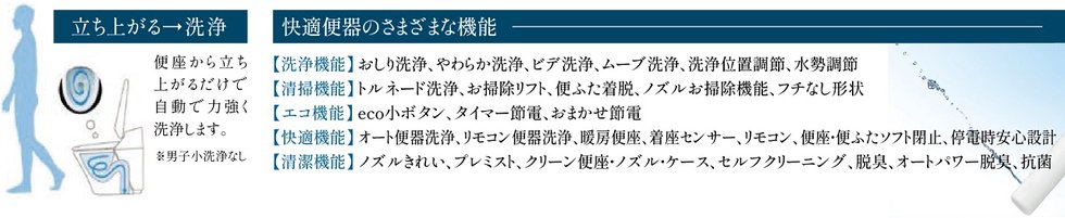 オート便器洗浄や暖房便座などの快適機能