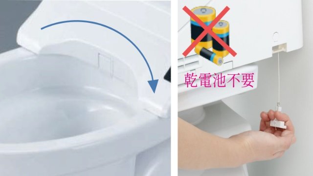 ノズルまわりのスッキリデザイン、停電時安心設計