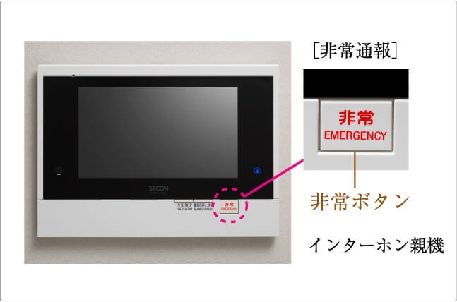 カラーモニター付インターホン親機／緊急放送・非常通報機能