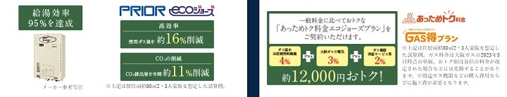 省エネ高効率給湯器エコジョーズ & GAS得プラン