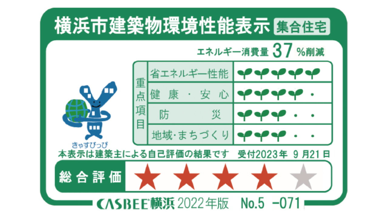 「 CASBEE横浜（横浜市建築物環境性能表示）」評価