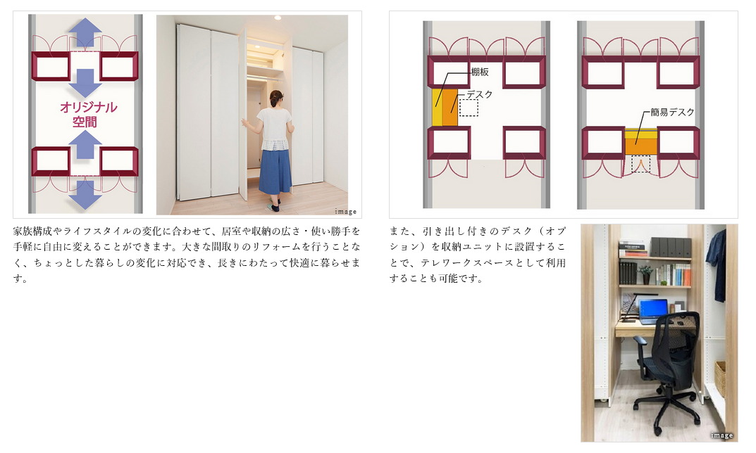居室と収納空間の広さを“自由”に“手軽”に変えられるシステム「ウゴクロ」。※Fタイプのみ
