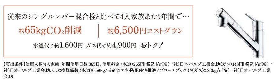 節湯器具を採用して年間の水道・光熱費を削減
浄水器内蔵ハンドシャワー水栓