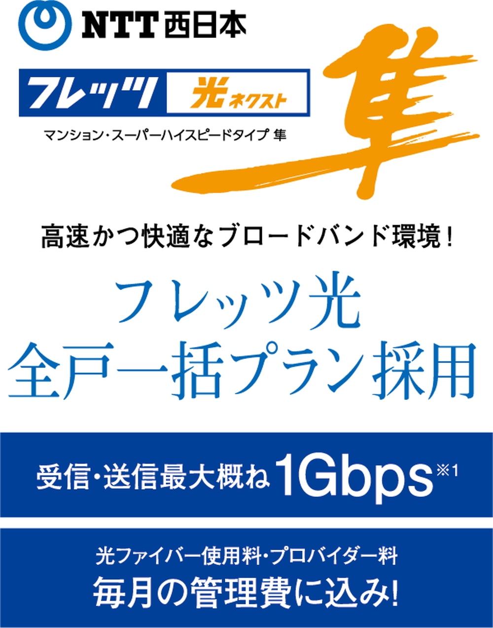高速かつ快適なブロードバンド環境!
フレッツ光 全戸一括プラン採用