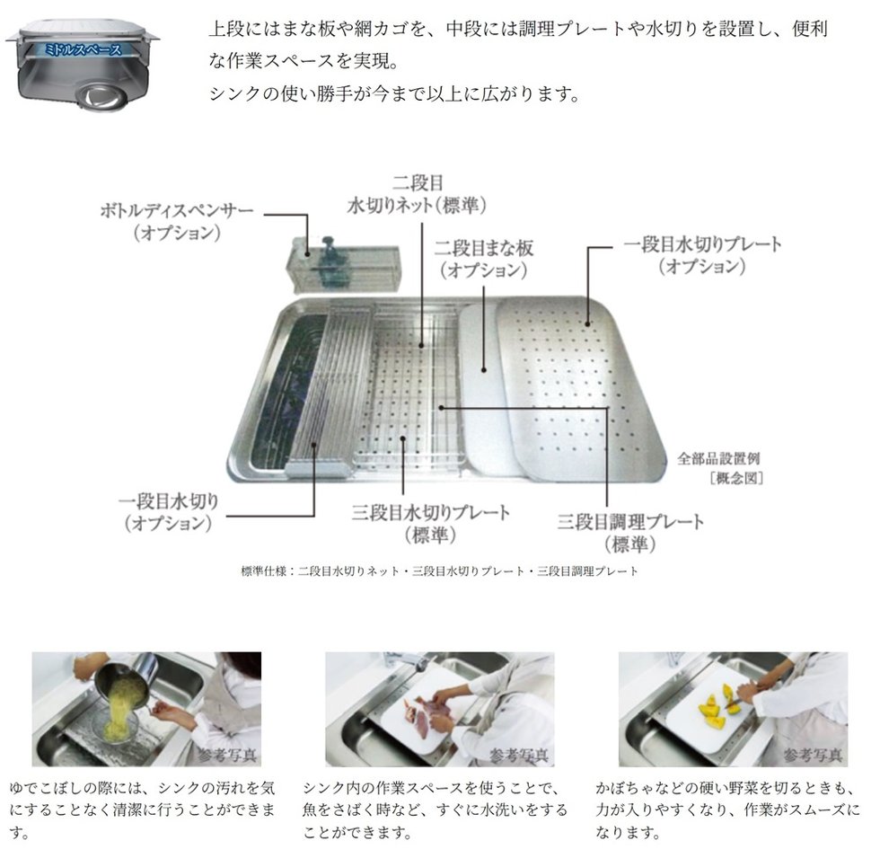 ミドルスペースの活用で使い勝手を高めたEシンク
多目的に使えるミドルスペース