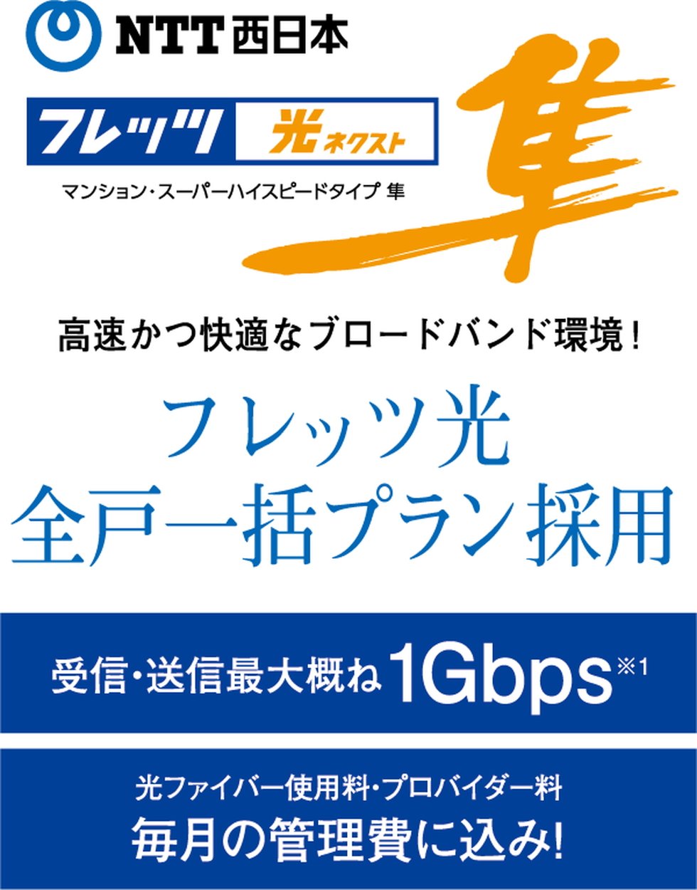 高速かつ快適なブロードバンド環境！
フレッツ光 全戸一括プラン採用