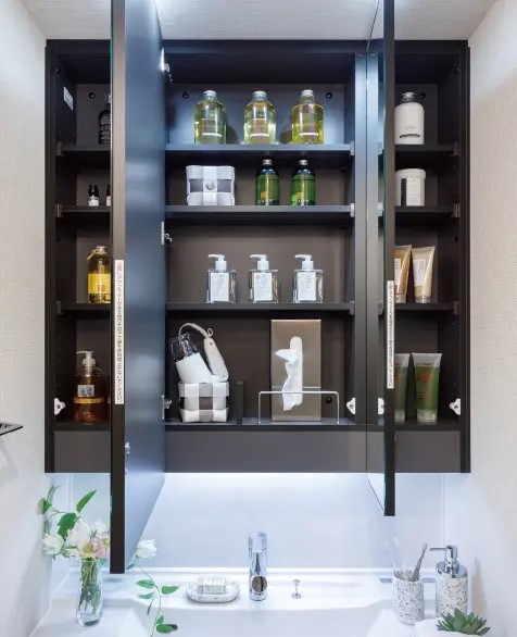 扉裏収納付三面鏡