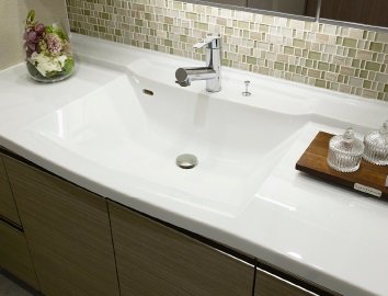 人造大理石カウンター一体型スクエアボウル