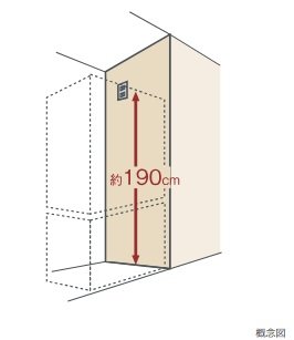 冷蔵庫のコンセントを床から約190cmの高さに設置