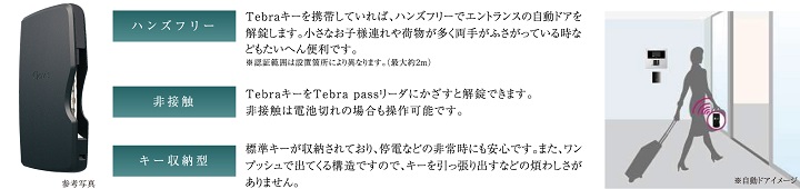 カバンやポケットに入れたままハンズフリーで解錠できる「Tebraキー」