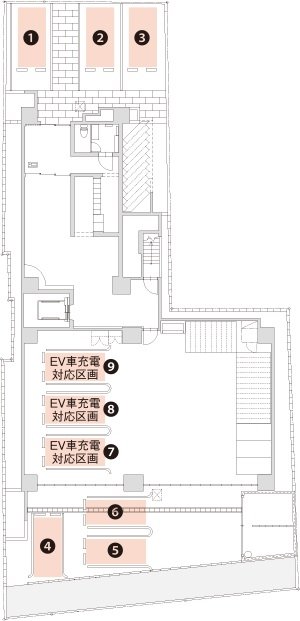 『アクロス箱崎駅前クレスティア』は敷地内に平置駐車場を9台分確保。