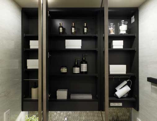 三面鏡［鏡裏収納タイプ］四方框付