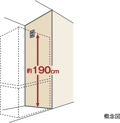 冷蔵庫のコンセントを床から約190cmの高さに設置