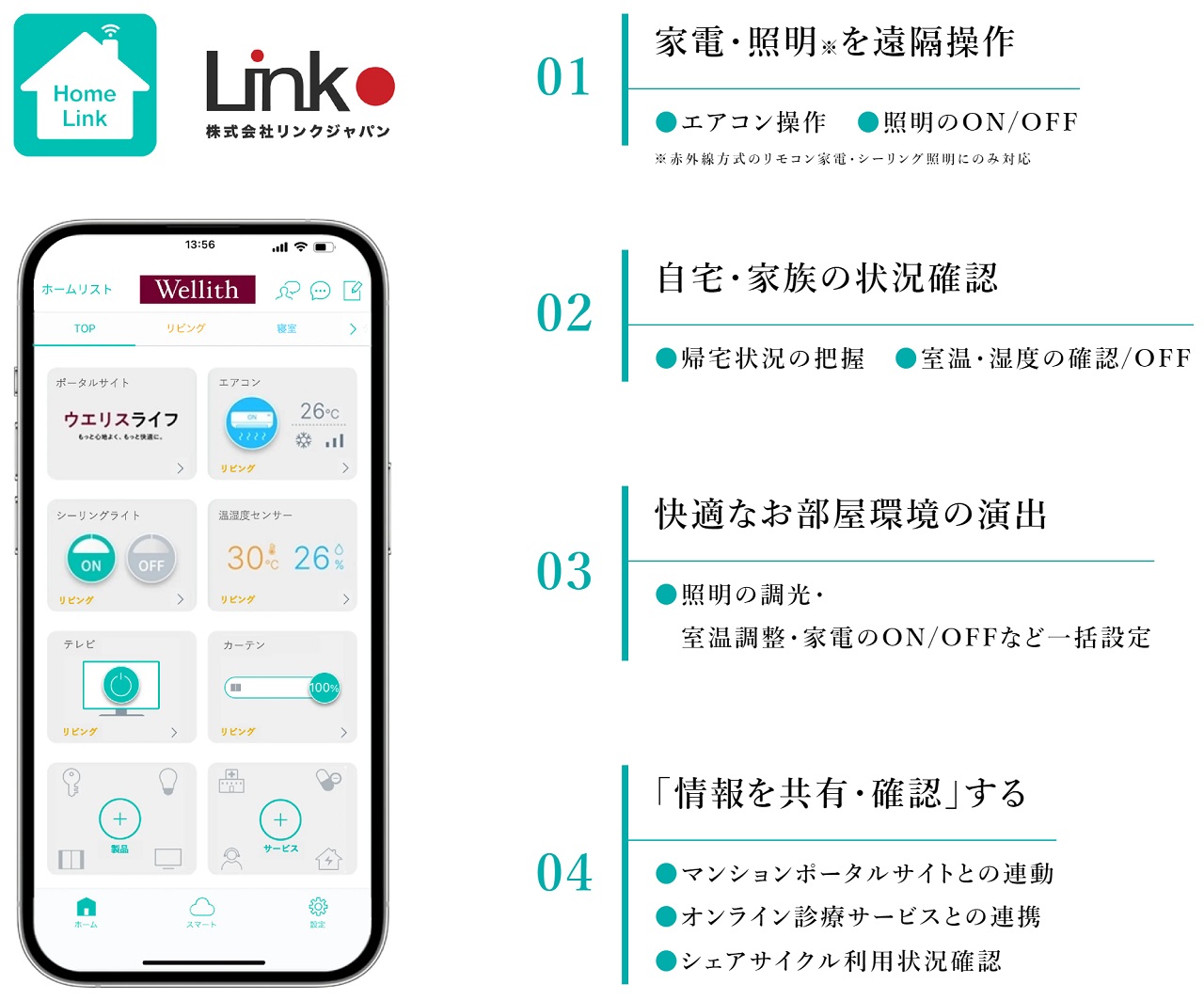 スマートホーム総合アプリHomeLinkで
簡単操作&管理