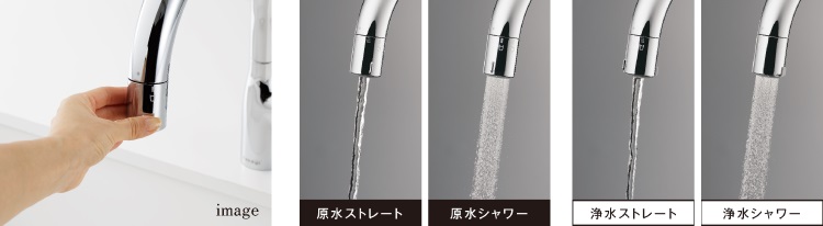 手元のダイヤル回すだけ水形切り替えも簡単でシンプル