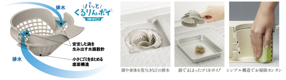 パッとゴミがまとまって、カンタンにポイ パッとくるりんポイ排水口