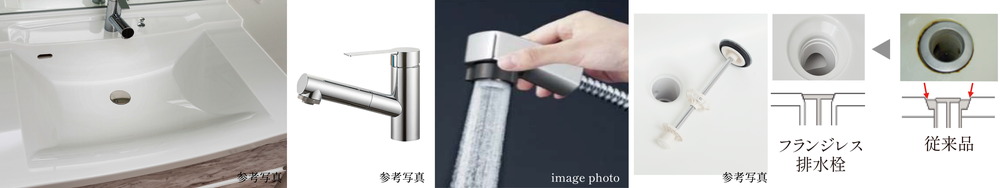 人造大理石の天板・ボウル一体型カウンターと節湯型のシングルレバー混合水栓