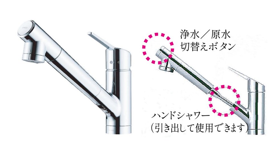 蛇口一体型浄水器付シャワー水栓