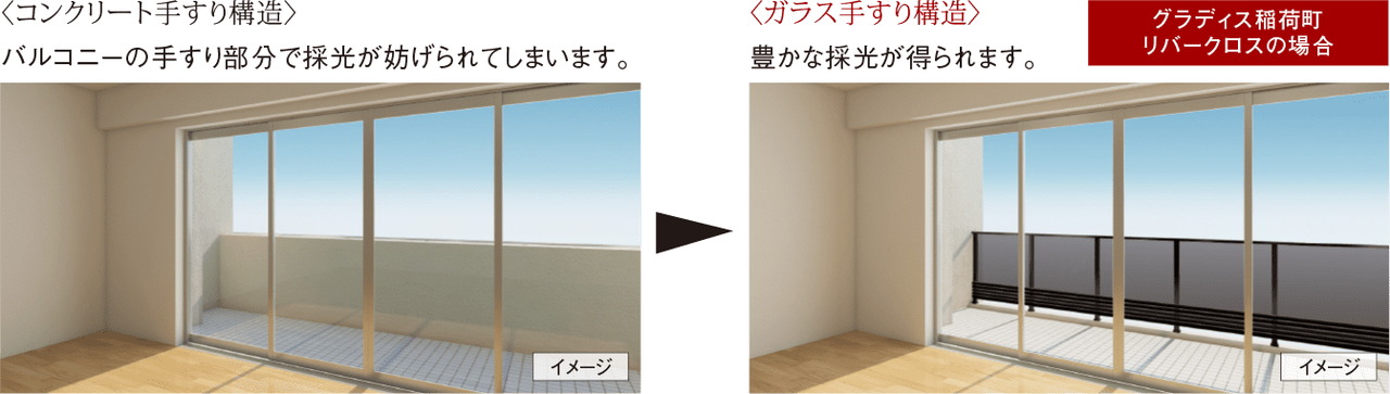 室内の広がりと明るさを演出するバルコニー