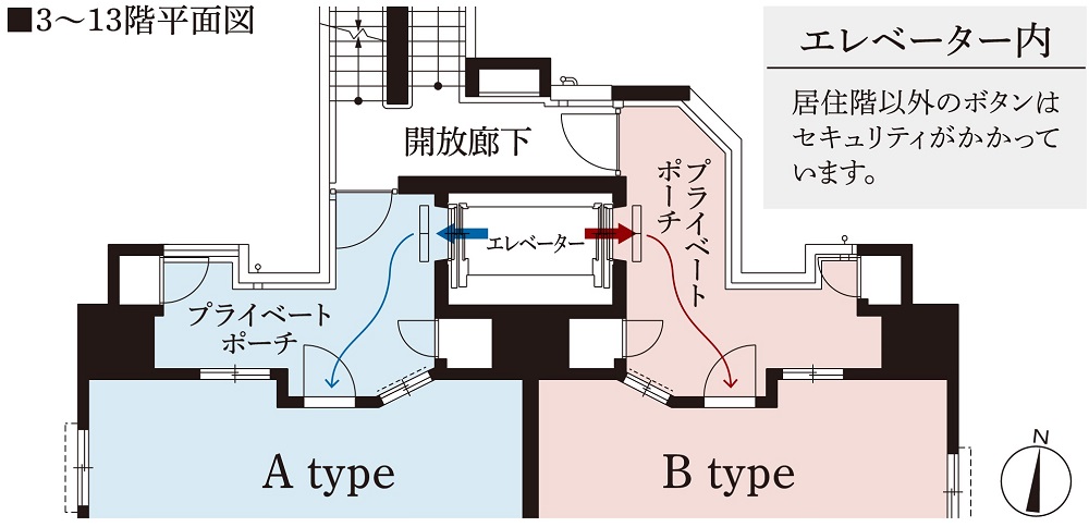 居住階のみに自動で停止(*)。優れたプライバシー性と独立性を実現する「両開きエレベーター」