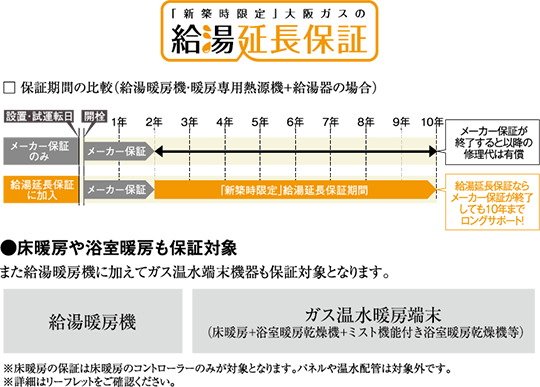 新築住宅に給湯暖房機の10年保証