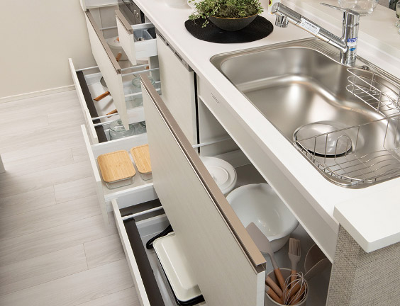 ソフトクローズ付オールスライド式収納