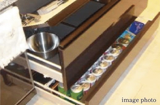 ブルモーション機能付スライド式キッチン収納