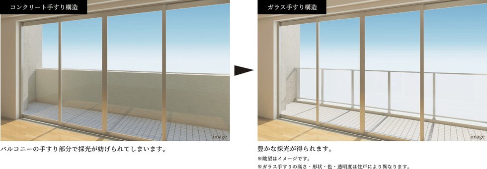 室内の広がりと明るさを演出するバルコニー