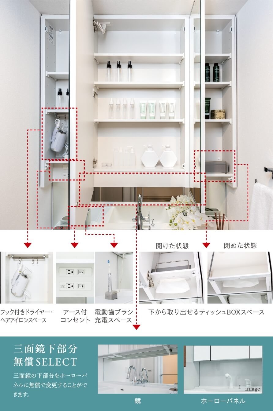 三面鏡裏多機能収納