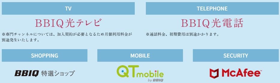 BBIQの豊富な各種サービスがご利用可能